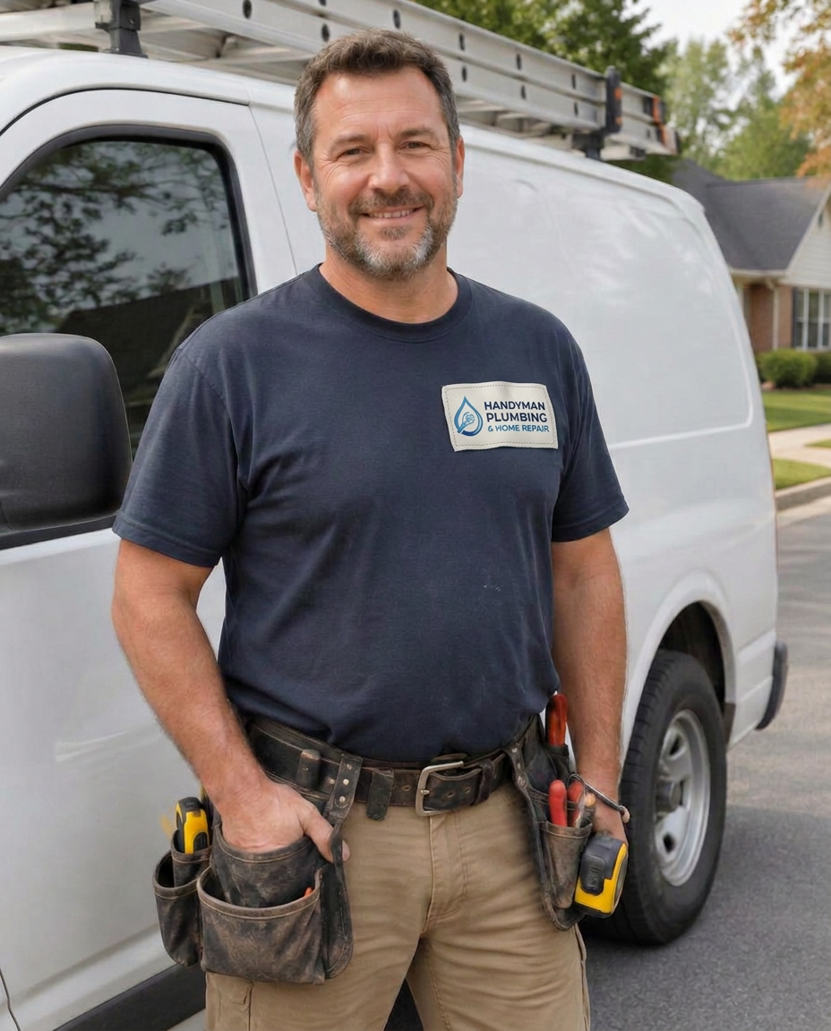 Owner standing beside the company work van